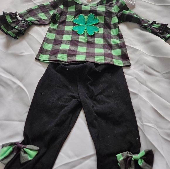 80 Other - Toddler Little Girls St Patricks Outfits Long Sleeve Plaid Tops+Bell Bottom Pant
